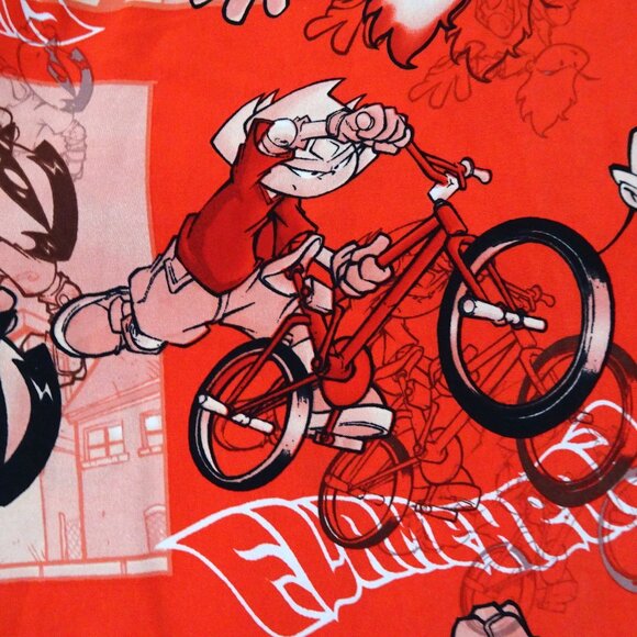 Vintage Flamehead JNCO Button Shirt Medium Red 90s Skater BMX Bike Cartoon Skate - Picture 15 of 16